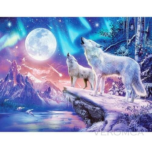 5D Diamond Painting Full Round Embroidery Picture Mosaic Art Accessories Moon Wolf Painting Cross Stitch Kits Home Decor