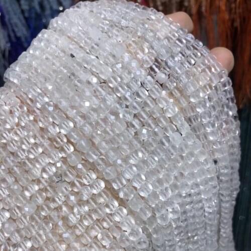 Natural Stone Clear Quartz Beads Square Shape White Crystal Loose Beads DIY Accessories For Jewelry Necklace Bracelet 4mm