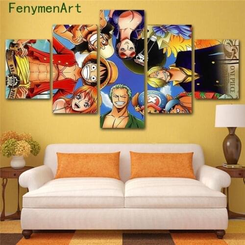 One Piece Canvas Wall Pictures 5 Panel Modern Art Painting for Living Room Home Decor No Frame Anime Luffy Posters HD Prints