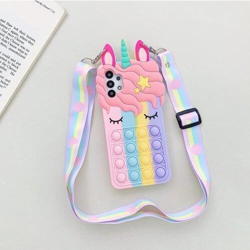 Unicorn For iPhone 12 11 Pro Max Xs XR 6 7 8Plus Case Soft Silicone Fidget Toys Push Pop Soft Case With Rope