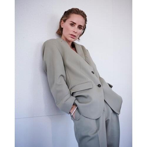 Elegant Fashion Women Suits Sexy Notched Lapel Pocket Blazer Pencil Pants Streetwear Office Lady Daily Coat 2 Pieces