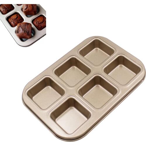 6 Cup Gold Cast Iron Muffin Cake Nonstick Brownie Bar Pan Baking Mold