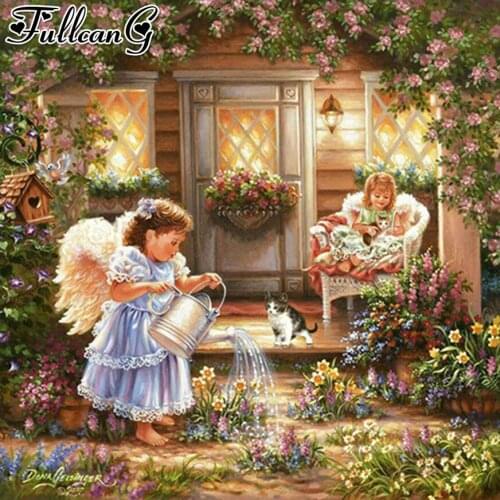 FULLCANG Garden Angel Cat full square round diamond painting 5d diy diamond mazayka embroidery sale home decoration FC3272