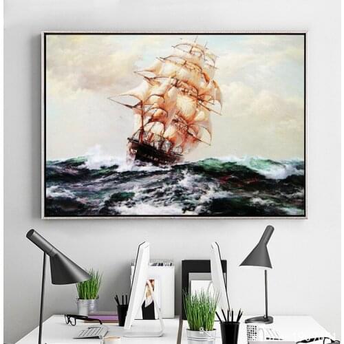 Cotton no frame classical ship wave seascape canvas printings oil painting printed on cotton home wall art decoration picture