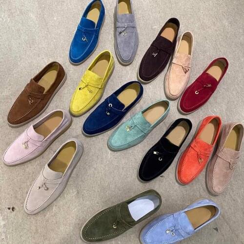 Classic Ladies Shoes Hot Shoes Slip-on Shoes Woman Suede Flats Women Genuine Leather Metal Decor Leisure Comfort Women Shoes