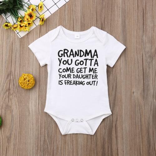 Funny Newborn Infant Baby Unisex Boy Girl Romper Print Letter Short Sleeve Jumpsuit Romper Cotton Outfit Clothes 0-18M