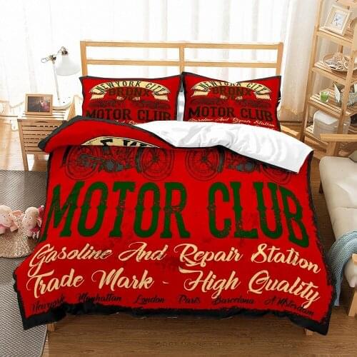 Motor Bedding Set Teens Polyester Bronx Motor Club New York City 3D Printed Red Duvet Cover Set 3 Piece with Pillowcase