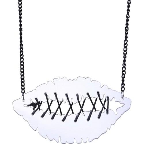 Korean Fashion Hiphop Silver Color Big Sewn Mouth Pendants Necklaces For Women Hyperbole Stylish Lips Acrylic Necklaces E19010