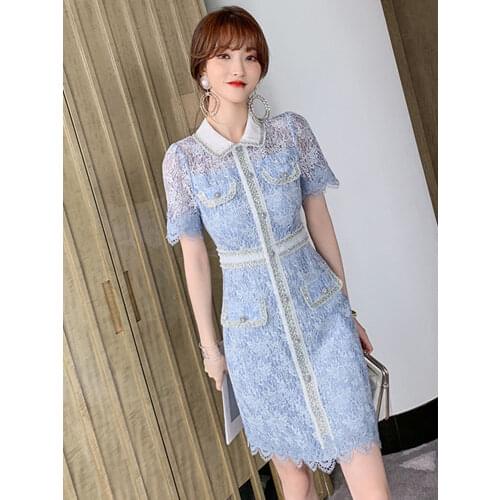 Fashion Summer Korean Vintage Short Sleeve Lace Mini Party Dress Ladies Streetwear Elegant Casual Embroidery Floral Short Dress