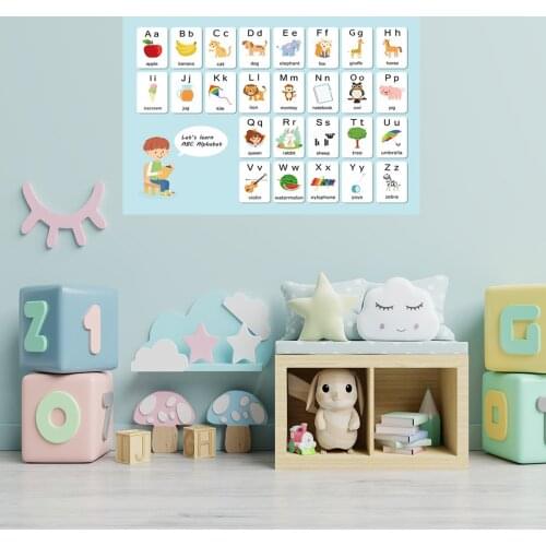 Cartoon 26 Letters Alphabet Animals Wall Stickers Kids Room Home Decor Kids Early Education Fruits Wall Decals Nursery Mural Art