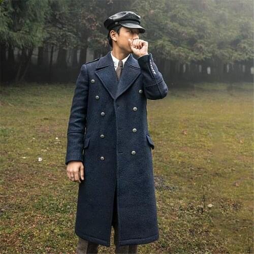 Winter Warm Mens Velet Coat Solid V-Neck Japan Style Double-Breasted Jacket Fashion Business Casual Overcoat Japanese Style