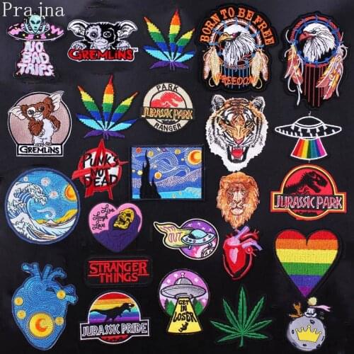 Plant Patch For Clothing Iron On Punk Skull Embroidered Patches For Clothes Van Gogh Patch For T-shirt Jacket Badges Stripe UFO