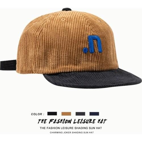 2021 New Corduroy Contrast Color Letter Embroider Baseball Cap Brown Black Grey Blue Personality Street Peaked Cap for Woman Man