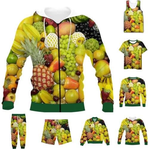New Funny 3D Full Print Fruit T-shirt/Sweatshirt/Zip Hoodies/Thin Jacket/Pants Four Seasons Casual Suit V50