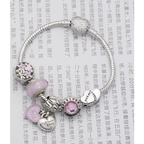 New style DIY pink love pendant big hole beads series womenundefineds snake bone bracelet