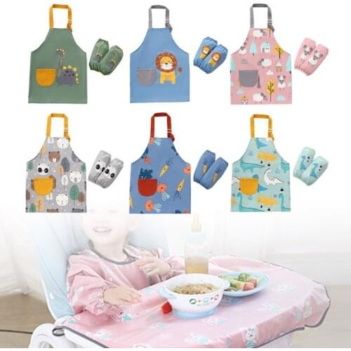 3-12 Years Baby Girl Boy Waterproof Adjustable Painting Apron with Sleeves Set Child Kids Toddler Infant Burp Cloth