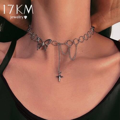 17KM Korean Butterfly Choker Chain Necklace For Women Girls Fashion Cute Silver Color Star Tassel Necklaces Party Jewelry