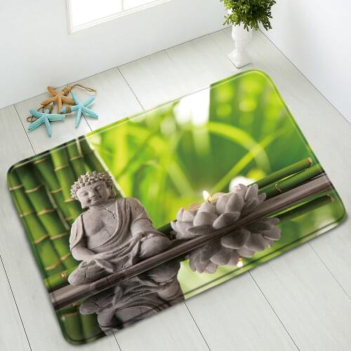 Zen Stone Buddha Anti-slip Bathroom Mat Green Leaves Bamboo Plants Lotus Flower Beach Indoor Entrance Doormat Absorbent Carpet