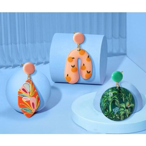 Minar Multi Designs Fruit Animal Flower Printing Arcylic Dangle Earrings Multicolor Drop Earrings Hyperbole Summer Beach Jewelry