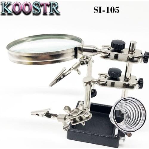 SI-105 Easy-carrying Third Hand Tool Soldering Stand with 5X Magnifying Glass 360 Degree Rotating Adjustable Locking Arms