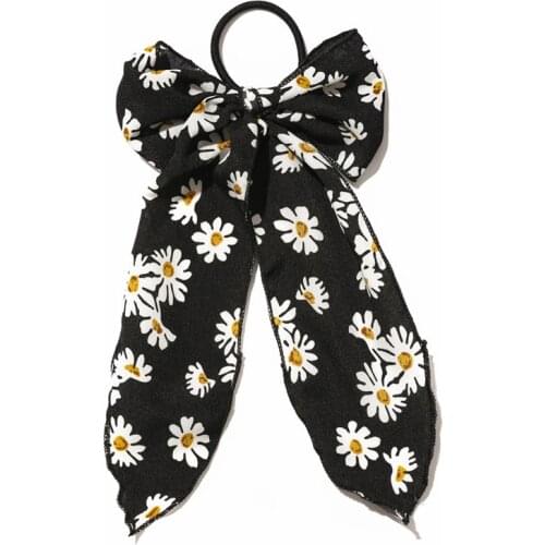 2020 Boho Daisy Floral Printed Ribbon Bow Hair Scrunchies Women Elastic Hairbands Ponytail Scarf Hair Ties Hair Accessories Hot