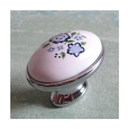 Dresser Knob Drawer Knob Handle Ceramic Kitchen Cabinet Knob Oval White Silver Furniture Door Knobs Pull Handle blue porcelain