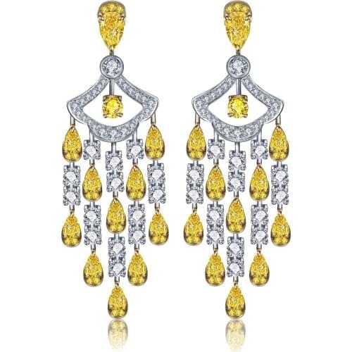 Pear Cut Simulated Yellow Diamond 18K Gold Drop earrings Chandelier Earrings Online-Shopping