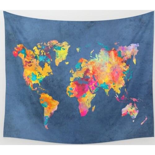 World Map Blue Wall Tapestry Cover Beach Towel Throw Blanket Picnic Yoga Mat Home Decoration