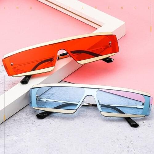 Men Small Steampunk Sunglasses Women Ladies Frameless Rectangle Sun Glasses Alloy Frame Trendy Brand Designer Thin Face Shades