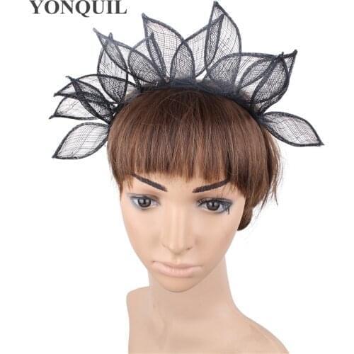 Vintage Grils Sinamay Fascinator Hats Black Cute Leaves Design Headbands Bridal Wedding Hair Accessories Cocktail Hat SYF640