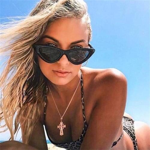 90s Vintage Womens Black Pointy Triangle Sunglasses Cute Summer cat eye Sun Glasses Female Brand Designer Shadows Eyewear