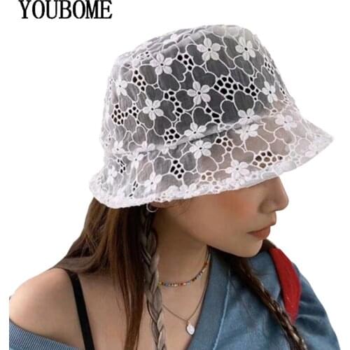 Fashion Solid Lace Sun Hat For Women Soft Lace Flower Female Brim Summer Sun Hats Floppy Beach Panama Girls Lace Ladies Hat 2020