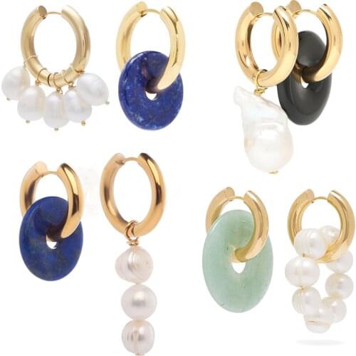 Women Bohemian Ethnic Statement freshwater pearl Beads Earrings Female Anniversary Jewelry natural Semi-precious stone earrings