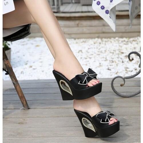 Summer Slippers Women Butterfly-knot Platform Wedge Thick Sole High Heels 13CM Best Seller Outdoor Mules Slides Sweet Beach Shoe