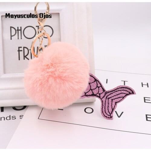 1PC Creative Mermaid Keychain Hair Ball Bag Keychain Fishtail Plush Charm Keychain Plush Toys