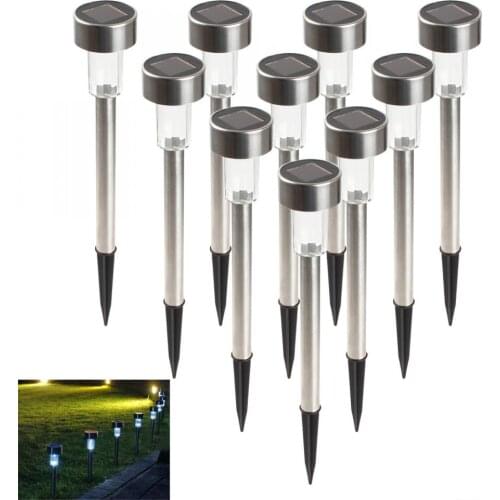 10pcs/lot Stainless Steel White Light LED Solar Lawn Light for Garden Decor Outdoor Waterproof IP65 Bollard Solar Stick Lights