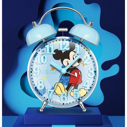 2021 Disney Small Alarm Clock Girl Student Cartoon Bedroom Bedside Clock Boy Children Night Light Mute Cute Clock