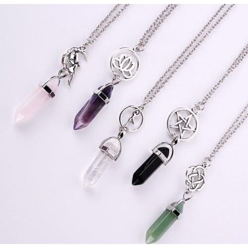 2021 Wholesale New Product Star Lotus Pendant Flower Fairy Necklace Color Hexagonal Pillar Sweater Chain Necklaces for Women