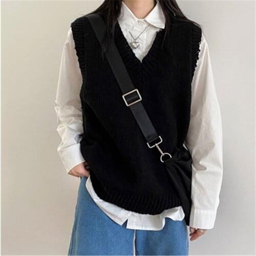 Basic Vest Women Vintage Casual V-Neck Solid Tank Top Fall 2021 Spring Black Sweater Knitted Fashion Korean Winter Clothes