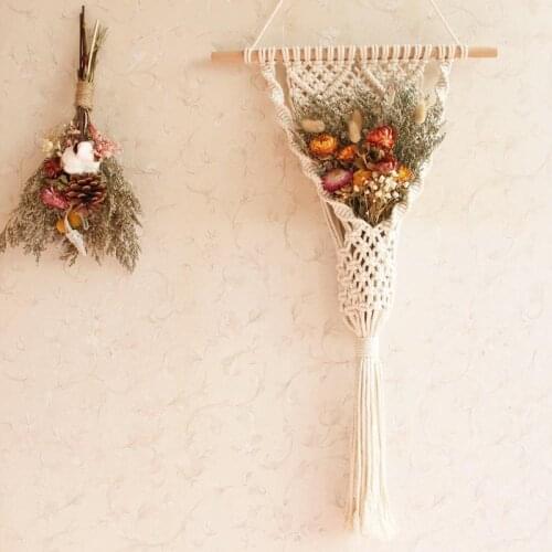Bohe DIY Macrame Handmade Tapestry Dried Flower Boho Wall Hanging Basket Hanging Net Pocket Homestay Wall Decoration Home Decor