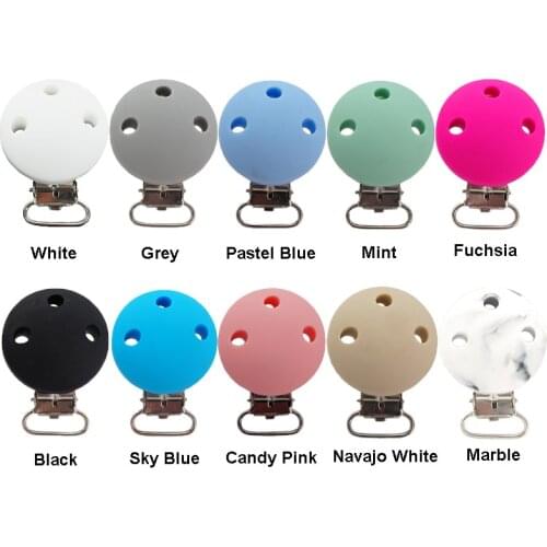 Chenkai 10PCS Silicone Round Teether Clips DIY Baby Pacifier Dummy Teething Soother Nursing Toy Chain Holder Clips BPA Free