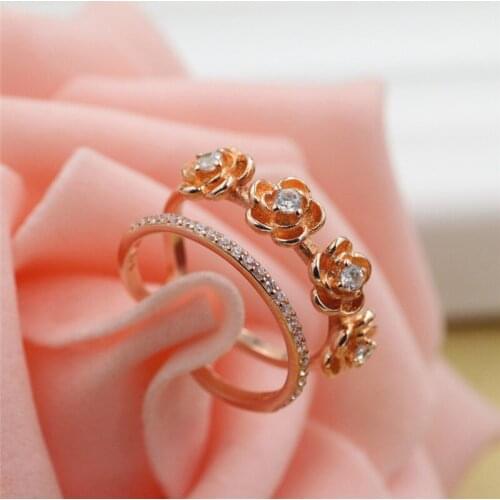 Flower pattern Rose Gold Color&Silver colorColor Unique Geometric Design CZ Ring Paved Austrian Zircon Fashion Jewelry C31