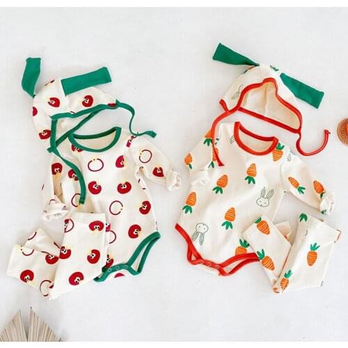 Infant Baby Boys Girls Long Sleeve Rompers + trousers + Hat Clothing Sets New 2020 Autumn Kids Boy Girl Suit Clothes