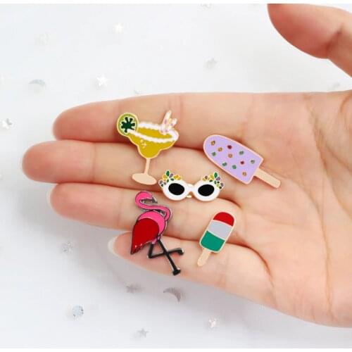 Bird Ice Cream Glasses Orange Juice Mini Brooches Jackets Enamel Pin Badge For Women Men Fashion Beach Party Accessories Jewelry