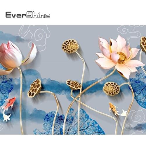 EverShine Diamond Painting Flower Lotus Diamond Embroidery Full Drill Square Floral Rhinestone Diamond Mosaic Cross Stitch Kit
