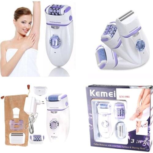 Kemei KM-1981 3 in 1 Rechargeable Electric Epilator Electronic Foot File Female Depilation Machine Hair Removal Lady Beauty Care