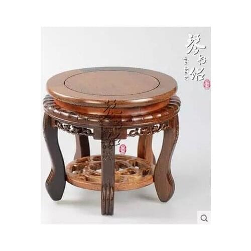 Red woodcarving solid wood pedestal vase aquarium bonsai jade Buddha porcelain flower base wenge