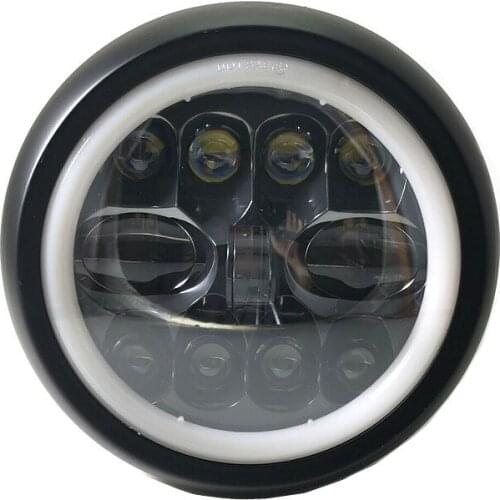 Round Black Motorcycle 12V LED Aluminum Headlight High Low Beam Projector DRL Driving Headlamp For Honda Yamaha Suzuki Kawasaki