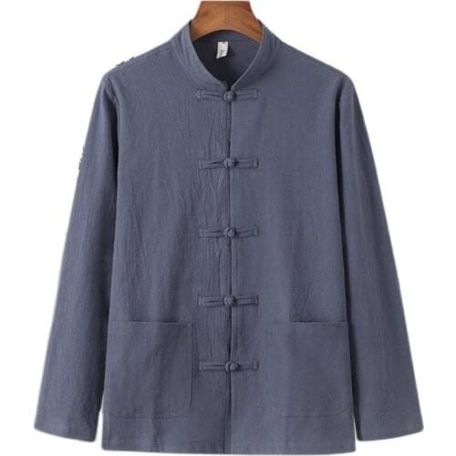 Linen Chinese Traditional Shirt for Man Tang Suit Streetwear Stand Collar Casual Kung Fu Tai Chi Exercise Costume Male Clothing