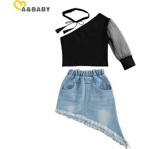 Ma&Baby 1-6Y Fashion Kid Girl Clothes Set One Shoulder T shirt Tops Denim Skirts Outfits Summer Child Girl Costumes